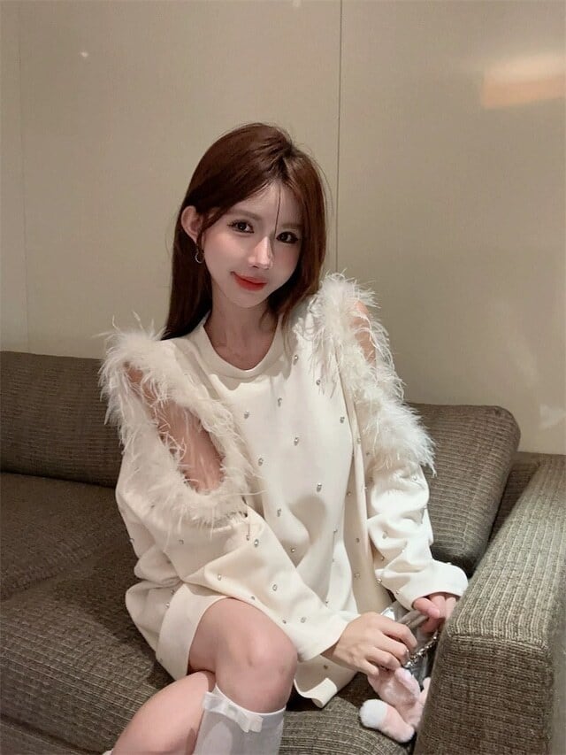 【tops】エコファー肩開きビジューパーカーF6187