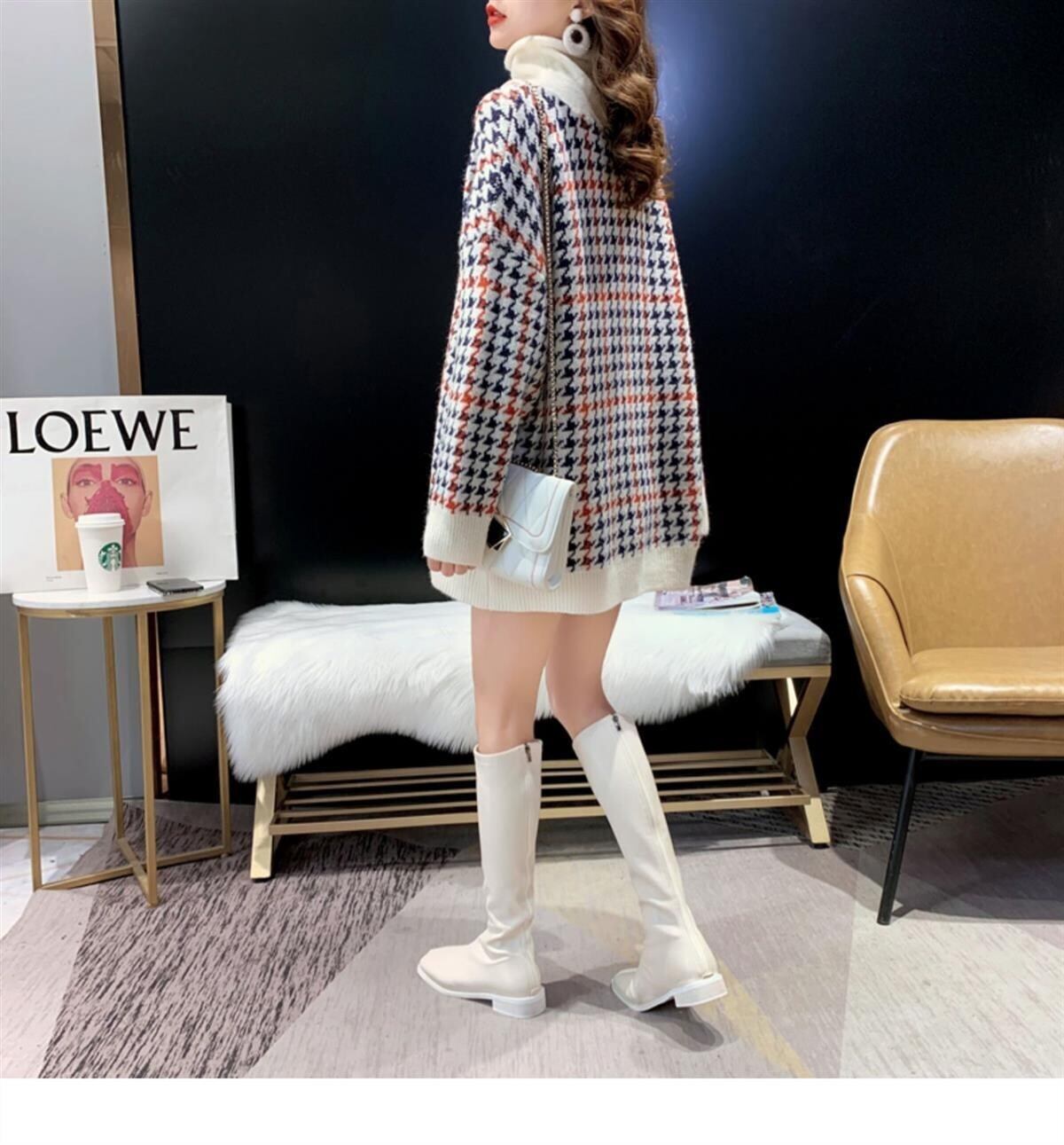 【tops】美人度アップ!韓国系ハイネック偽二つ切り替え秋冬ゆったりルーズ厚手セーター G3658