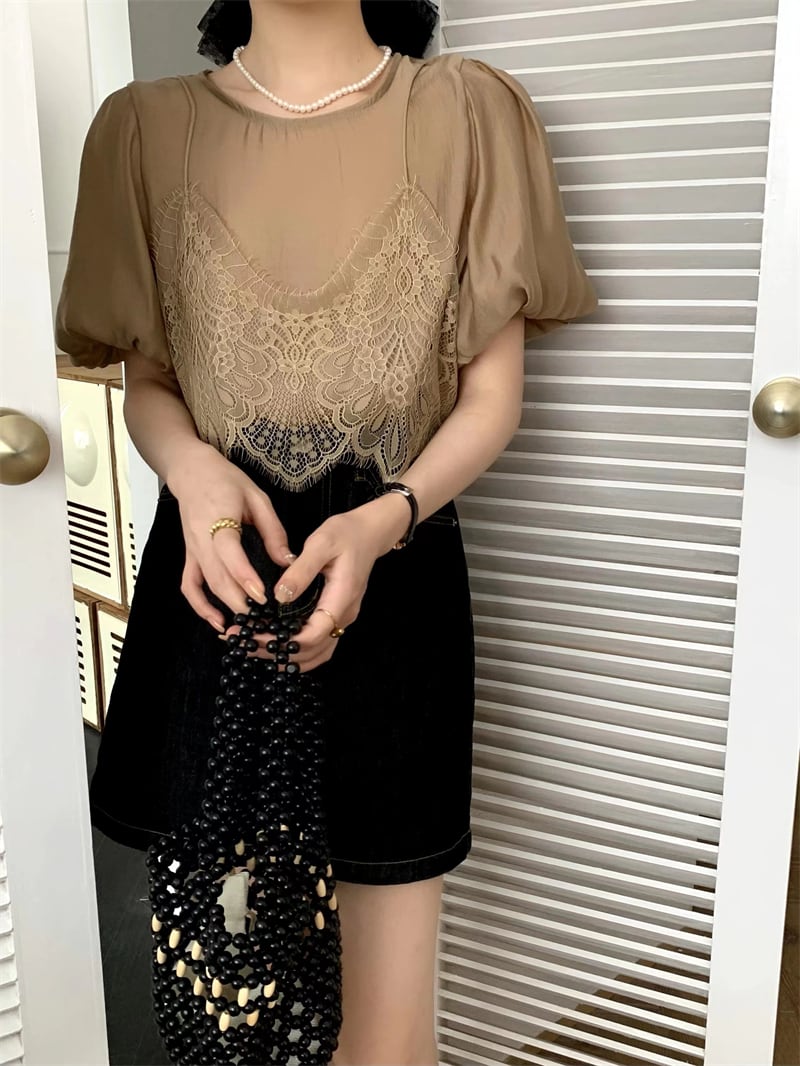 【tops】レース切り替えトップス　M24462