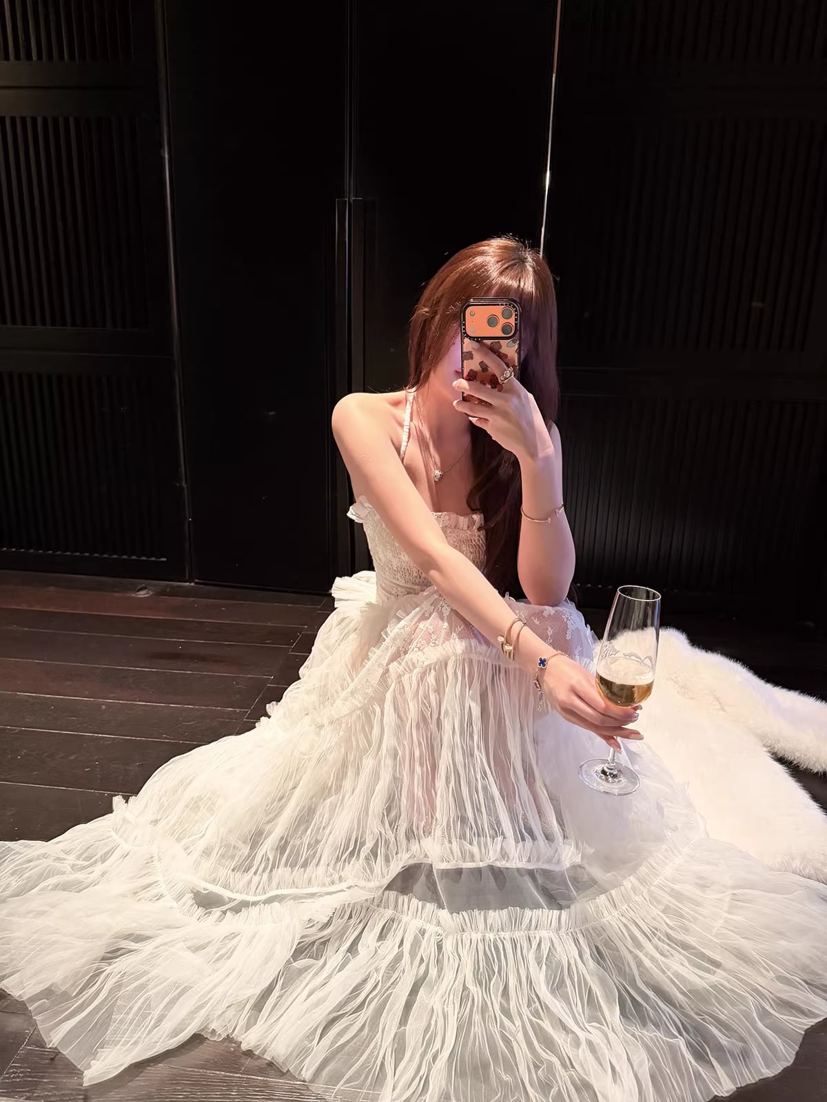 【dress】チュールレースロングワンピース Q7971