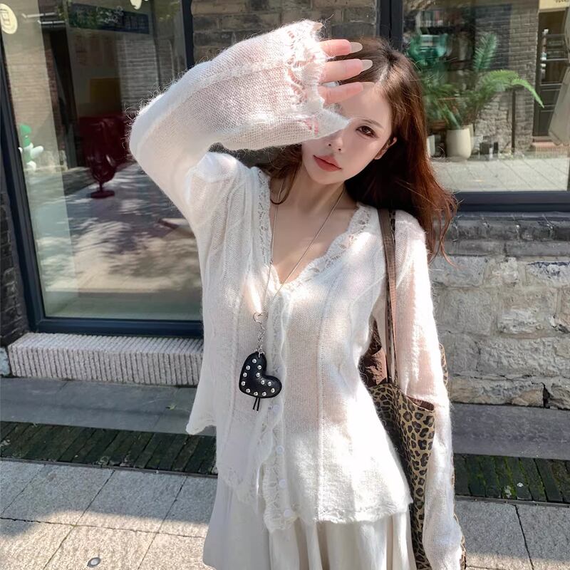【outer】レースドッキングニットカーディガン Q8320