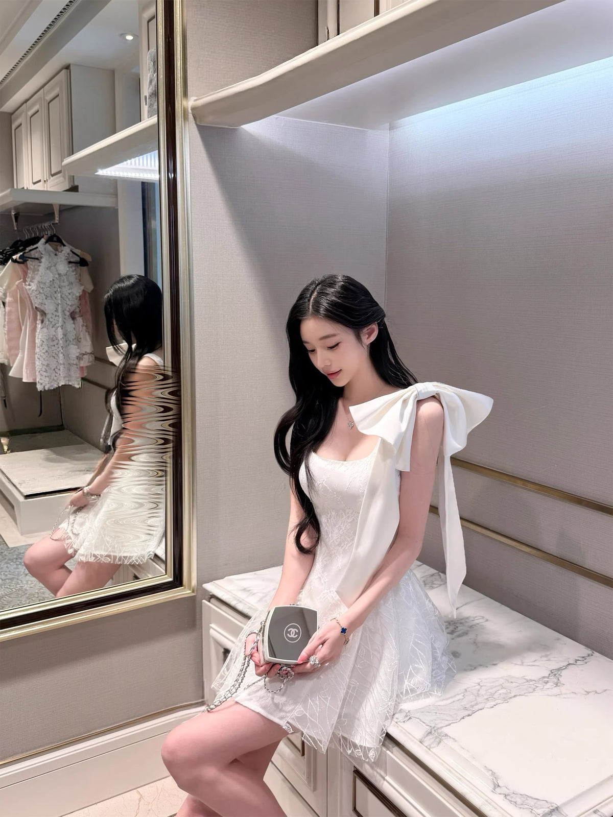 【dress】リボン付きレースキャミワンピース Q8385