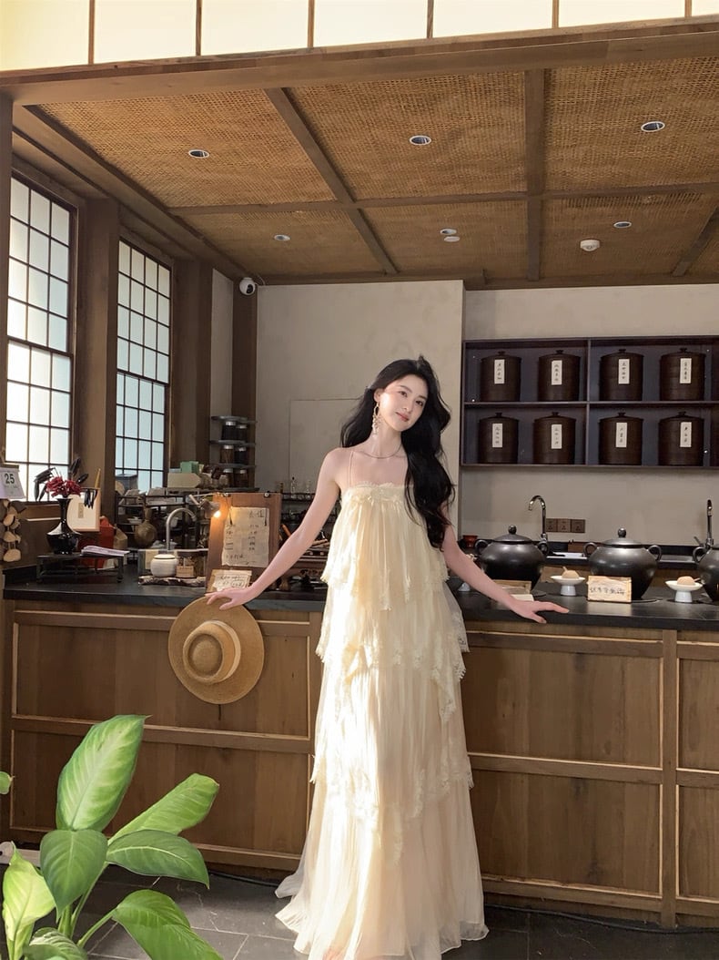 【dress】ティアードロングキャミワンピース Q8358