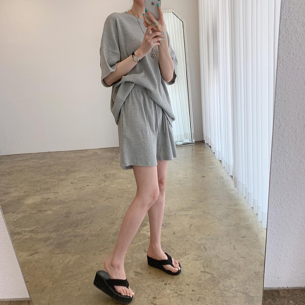 【set】薄手ニットトップス+ショートパンツ２点セットG21376