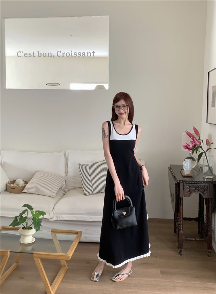 【dress】偽二つ切り替えニットキャミワンピース G20518