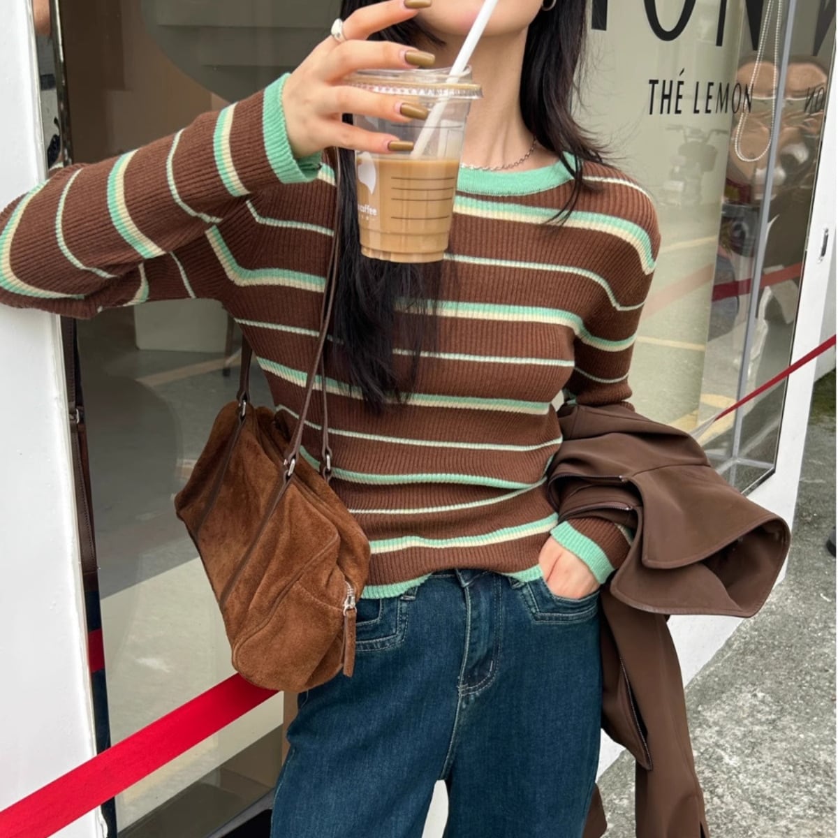 【tops】ボーダー柄ニットトップス　M27610