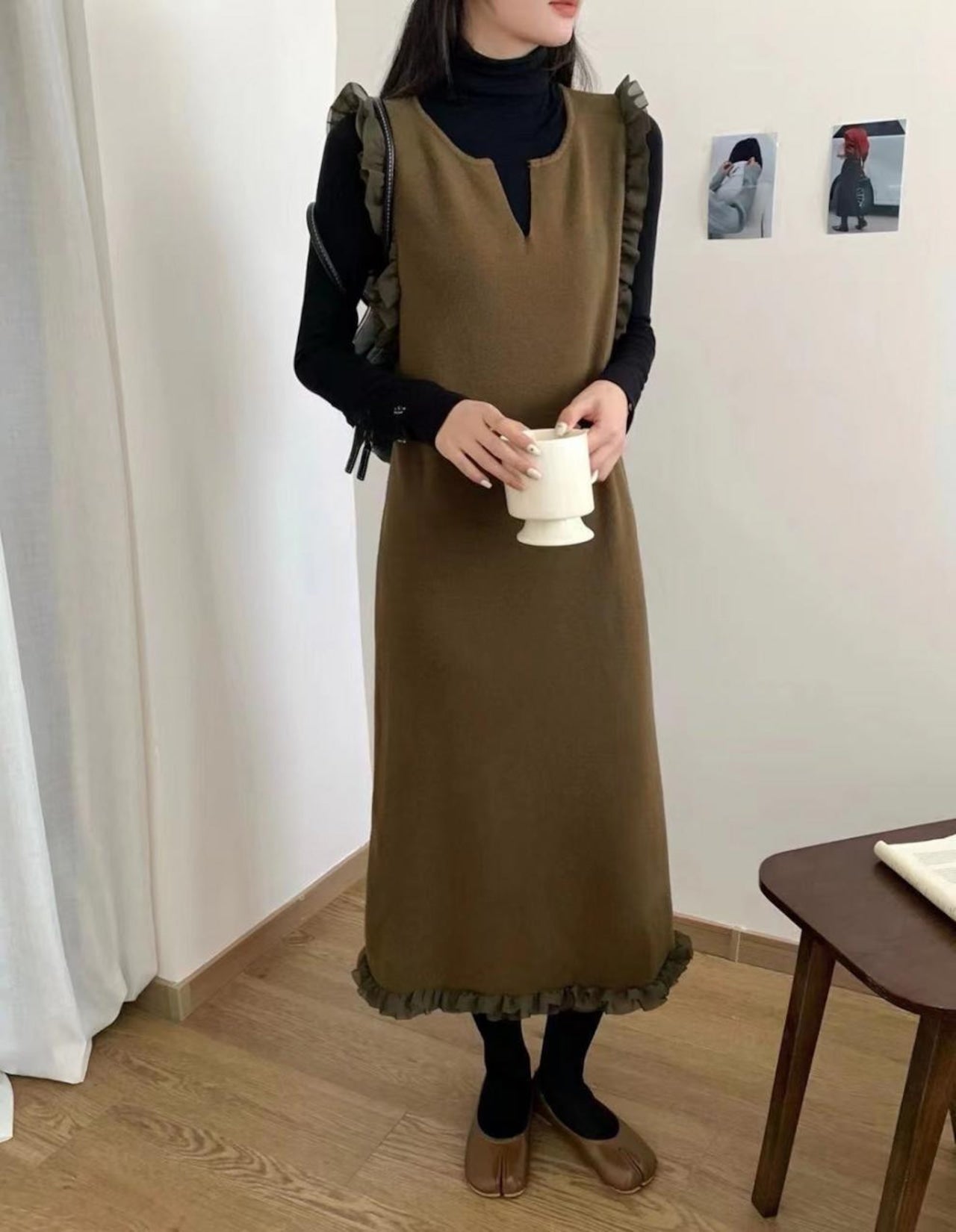 【dress】ギャザーベストロング丈ワンピースF8104