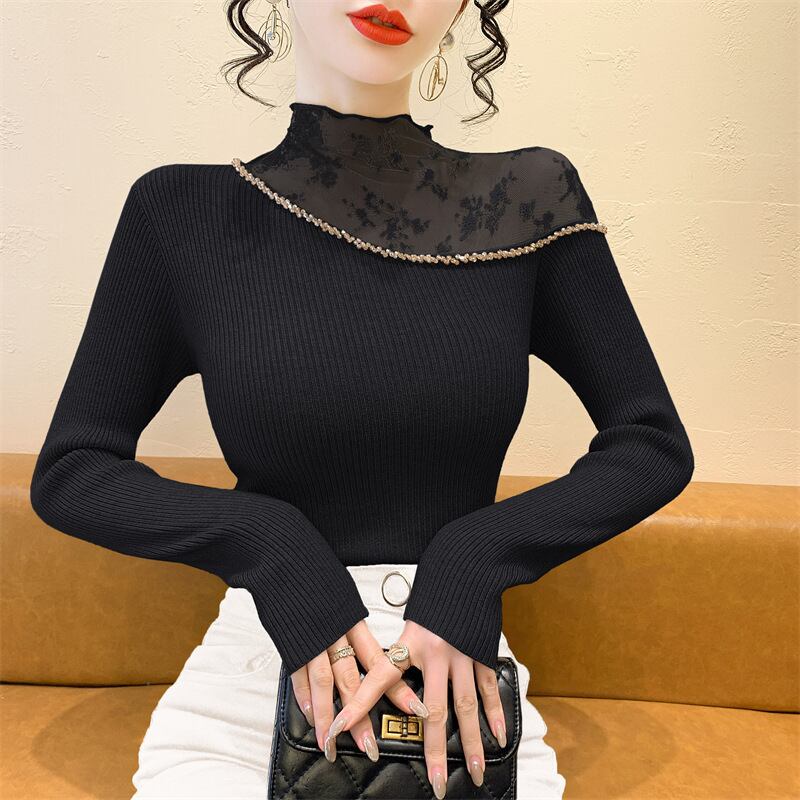 【tops】レースドッキングニットトップス　M28083