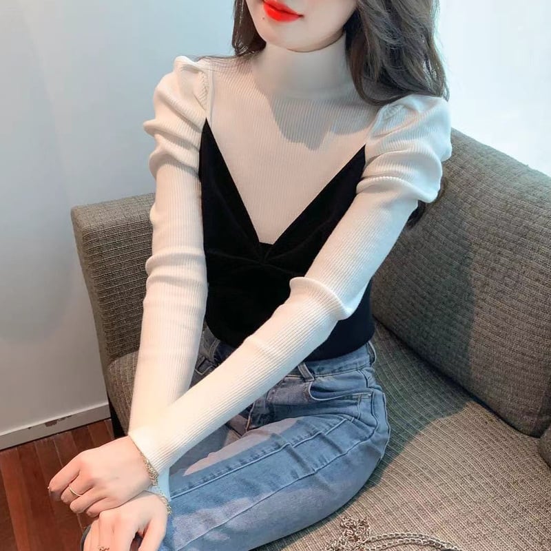 【tops】ドッキングニットトップス　M18855