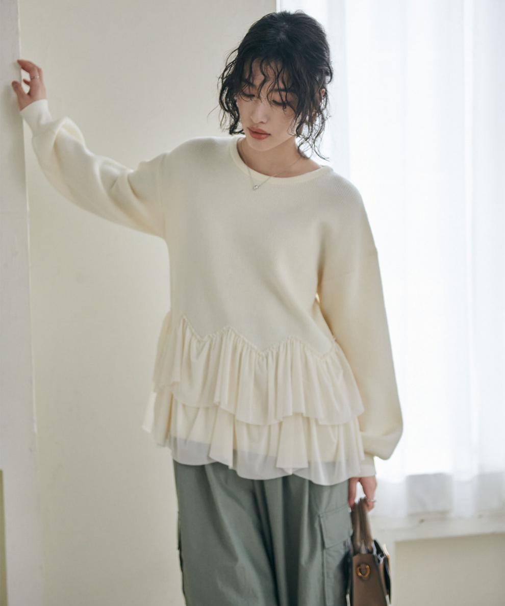 【tops】切り替えニットセーター　M25757