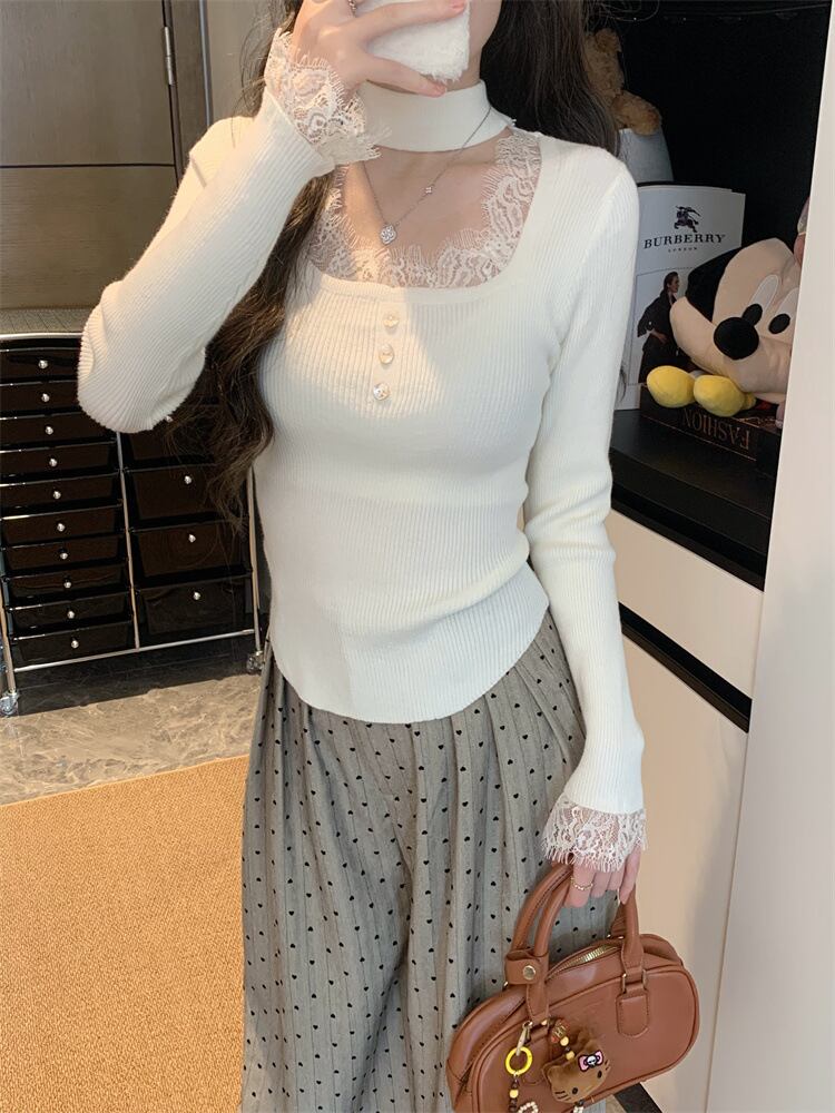 【tops】レースニットトップス　M28418