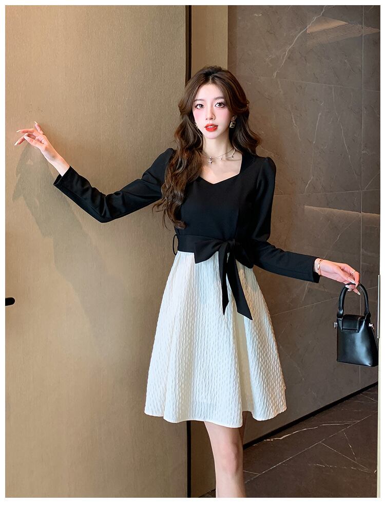 【dress】リボン付き切り替えワンピース　M29549