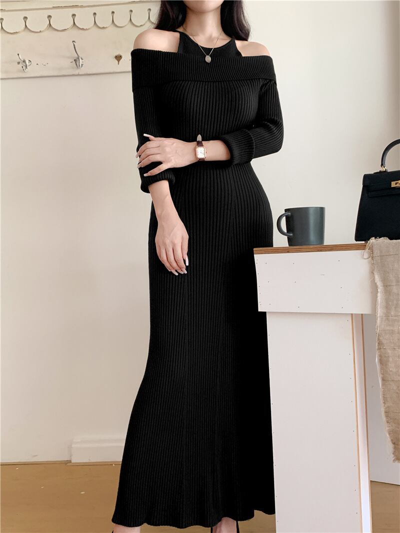 【dress】オフショルダーマーメイドニットワンピース　N2767