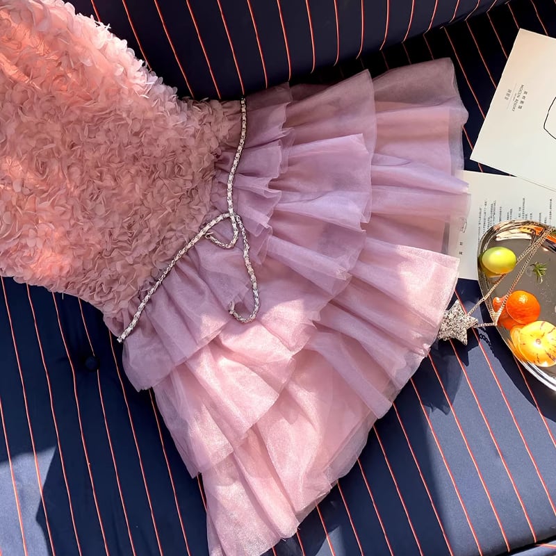 【dress】ノースリーブ立体感バラティアードワンピース Q8474