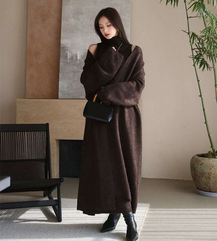 【set】ロング丈カーディガン×ハイネックベスト×スカートニット3点セット　N2743