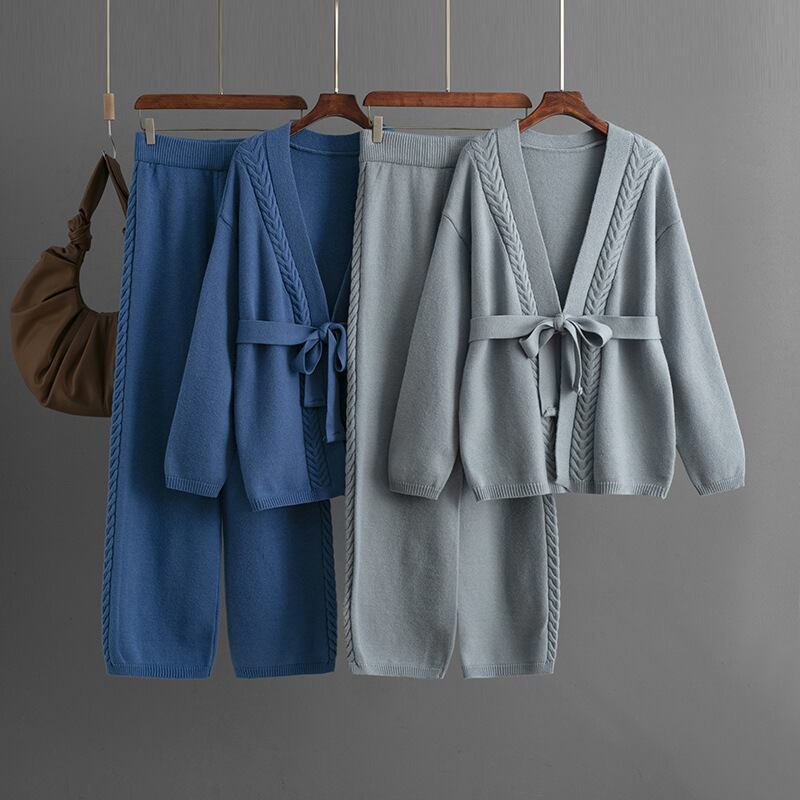 【set】ニットカーデ×ワイドパンツセット　M28160