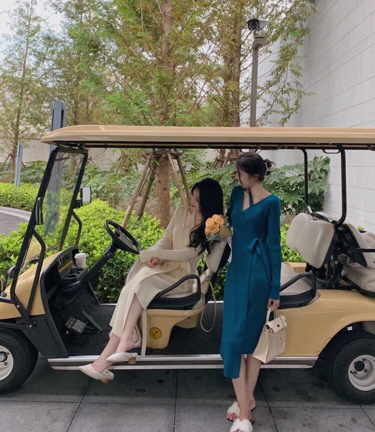 【dress】優しい雰囲気!気質満点レトロスウィートフランス風秋ニットワンピース G2402