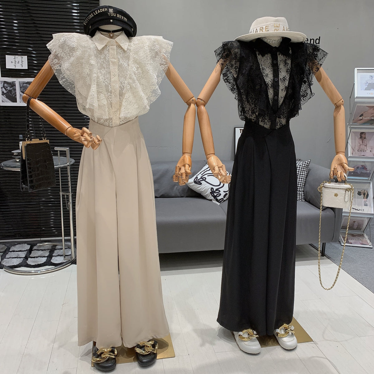 【set】フリルブラウス×ワイドパンツセット　M25019