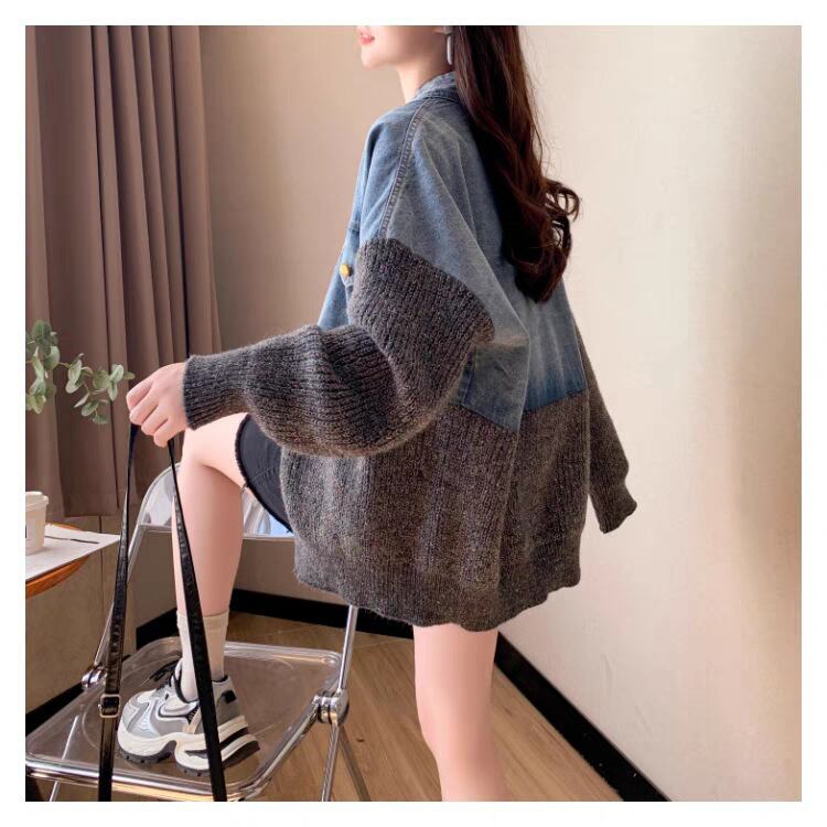 【outer】デニム切り替えニットカーデ　M29329