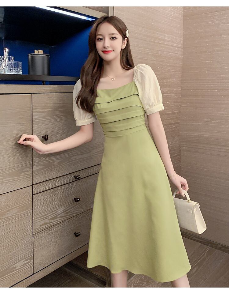 【dress】好感度UP!気質満点レトロパフスリーブ切り替えワンピース