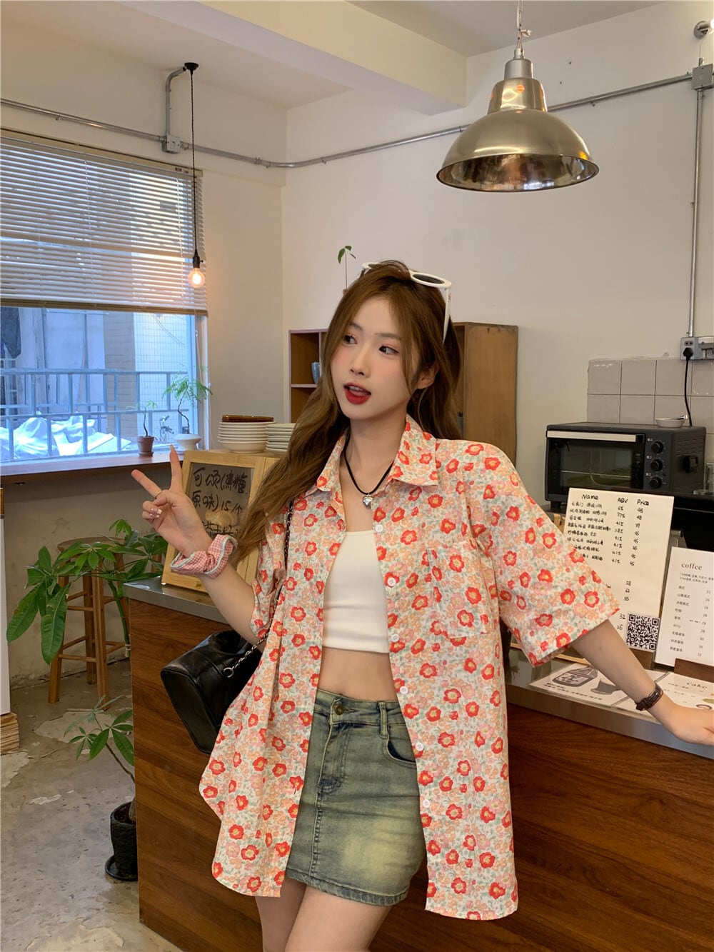 【tops】花柄シャツトップス　M25338