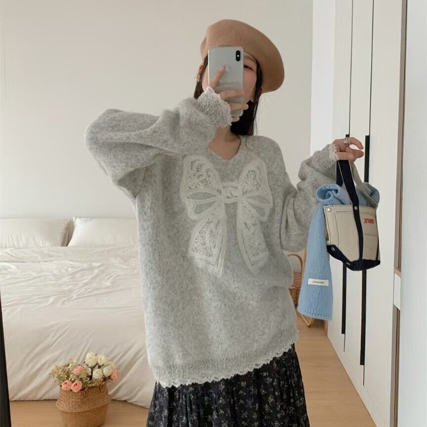 【tops】レースリボンニットセーター　M28341