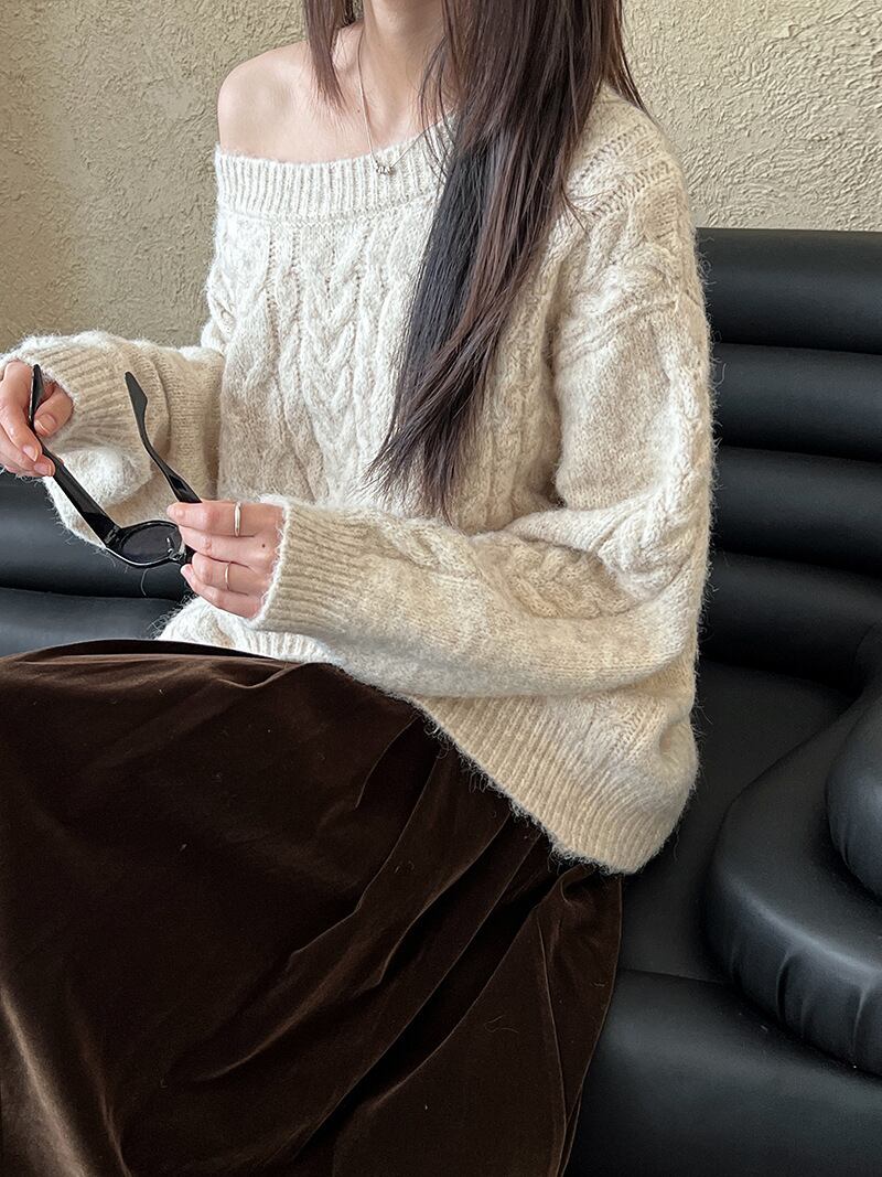 【tops】オフショルダーニットトップス　N2912