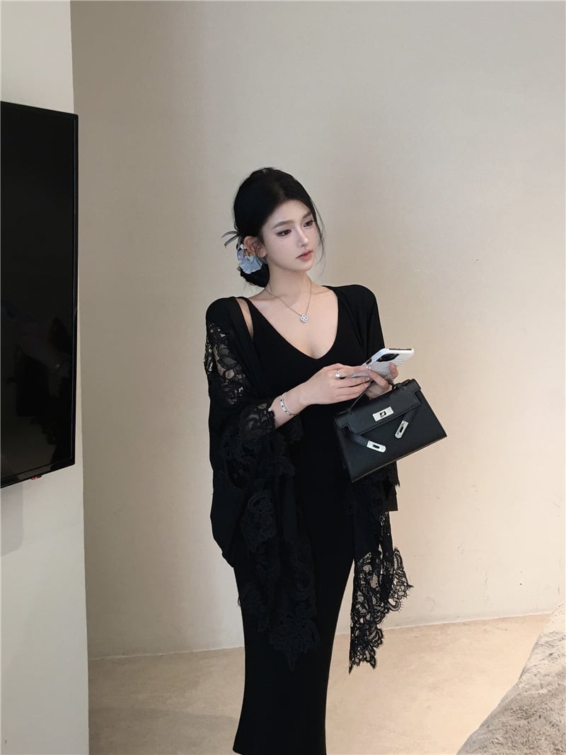 【set】ニットキャミワンピース×レースケープセット　M28179