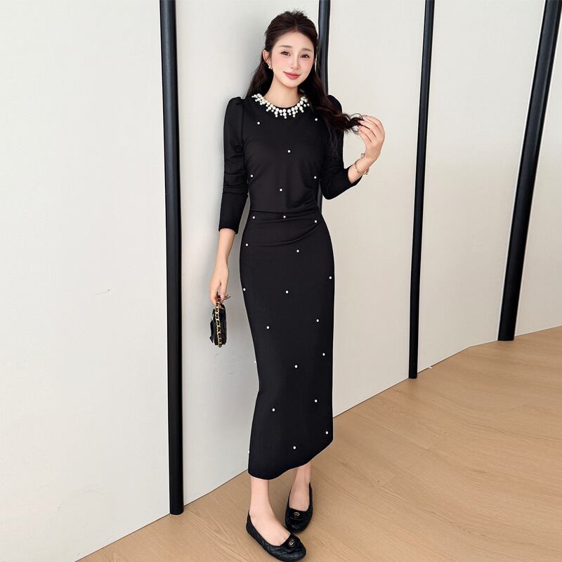 【dress】パール付きロングワンピース Q7500