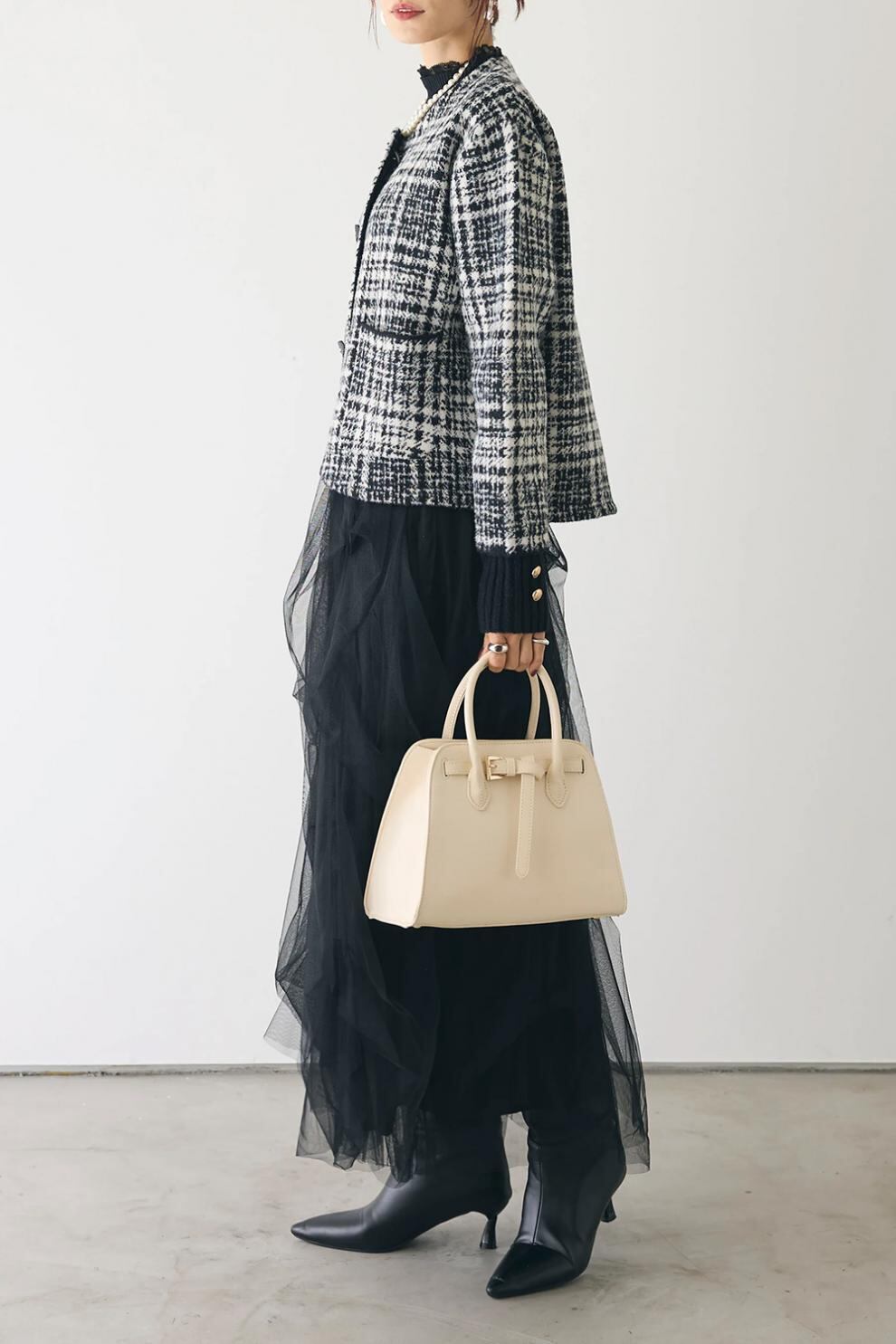 【outer】チェック柄ショートコート　M28385