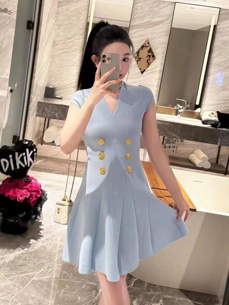 【dress】Vネックプリーツワンピース　M24248