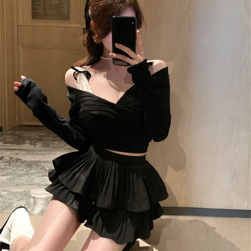 【tops】Vネックレース切り替えトップス　M27645