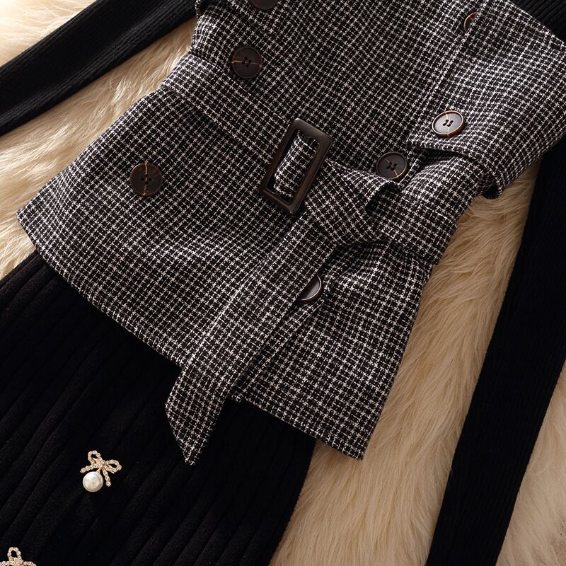 【set】秋冬新作!気質満点レトロニットトップス+ベスト+スカートオシャレ3点セット G2879