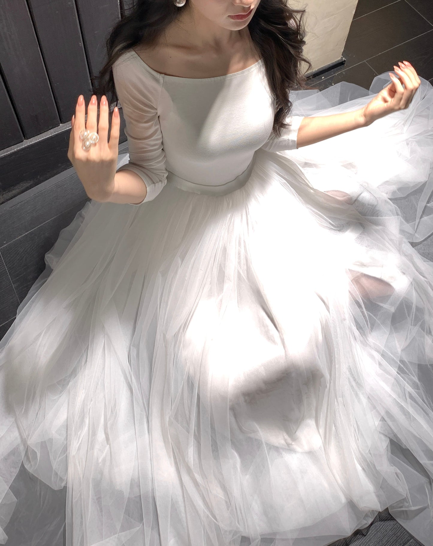 【dress】2WAYチュールドッキングロングワンピース　N3426