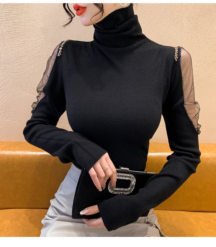 【tops】シースルーショルダーニットトップス　N2917