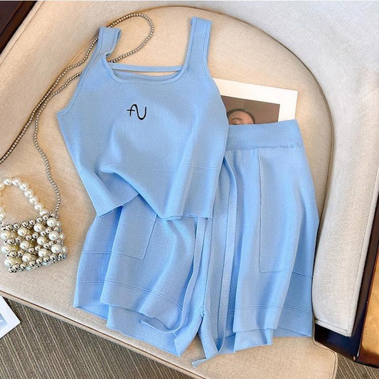 【set】タンクトップ+ショートパンツニット2点セットF7513