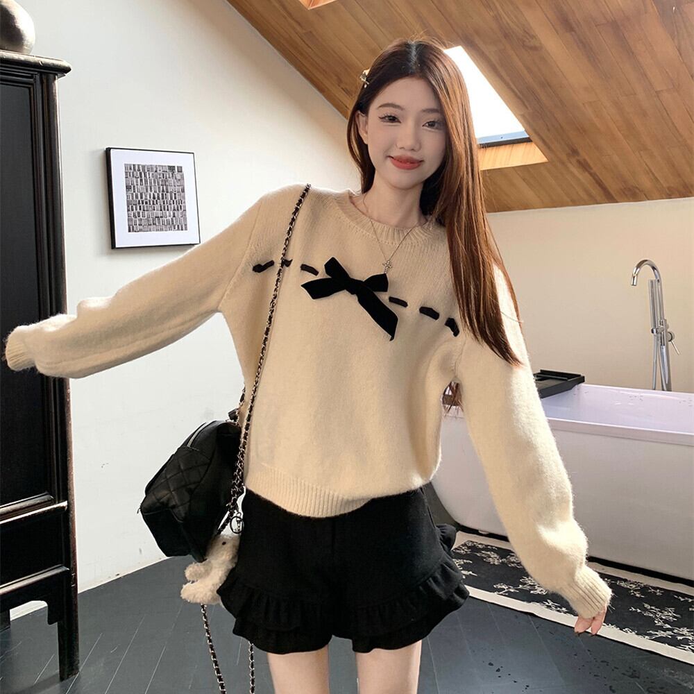 【tops】リボン付きニットセーター　M28635