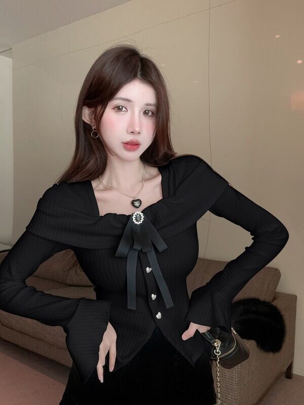 【tops】リボン付きニットトップス　M27285