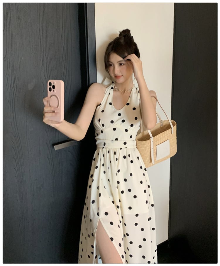 【dress】バックリボンドット柄ワンピース　M24012