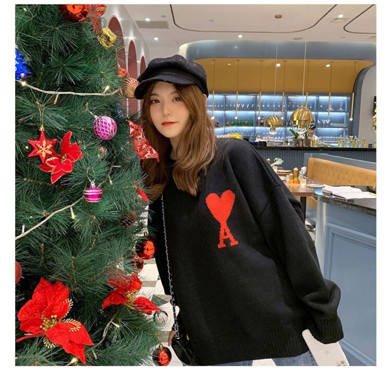 【tops】ラウンドネック長袖ニットセーターF8103