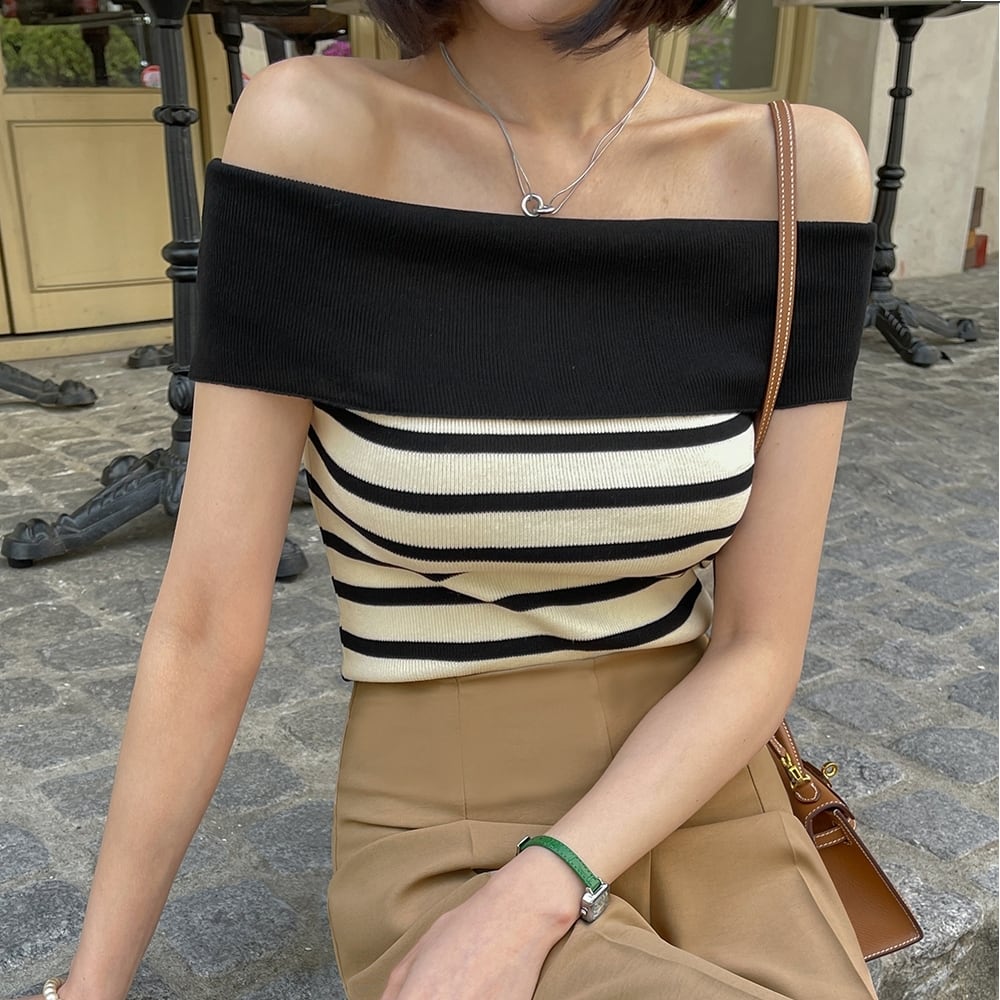 【tops】ボートネックニットトップス　M23893