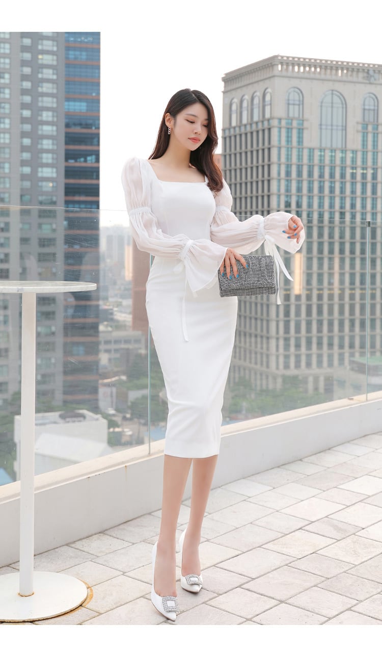 【set】フレアスリーブトップス+タイトスカート２点セットF7088