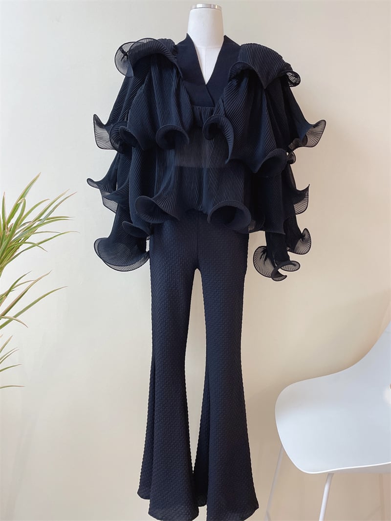 【tops】VネックフリルブラウスF7054