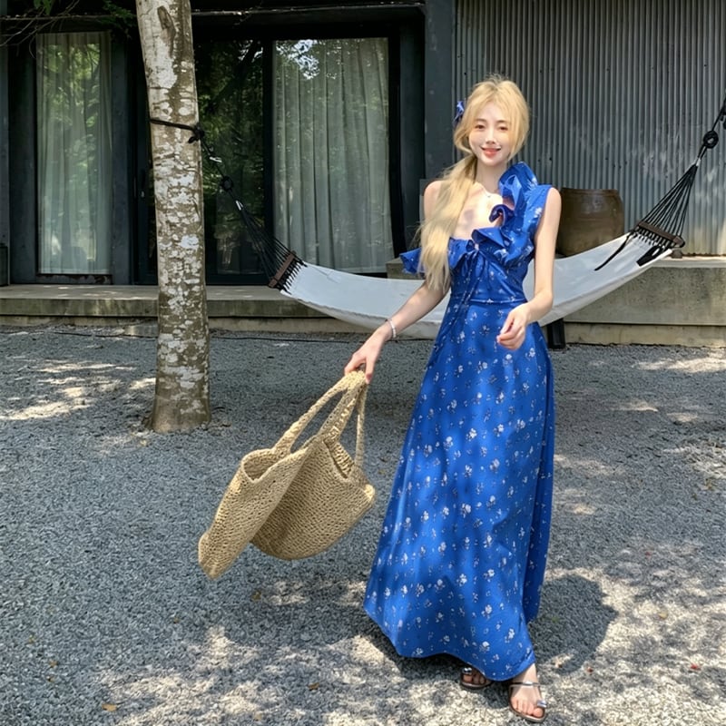 【dress】ギャザーフリルロングキャミワンピース Q8508