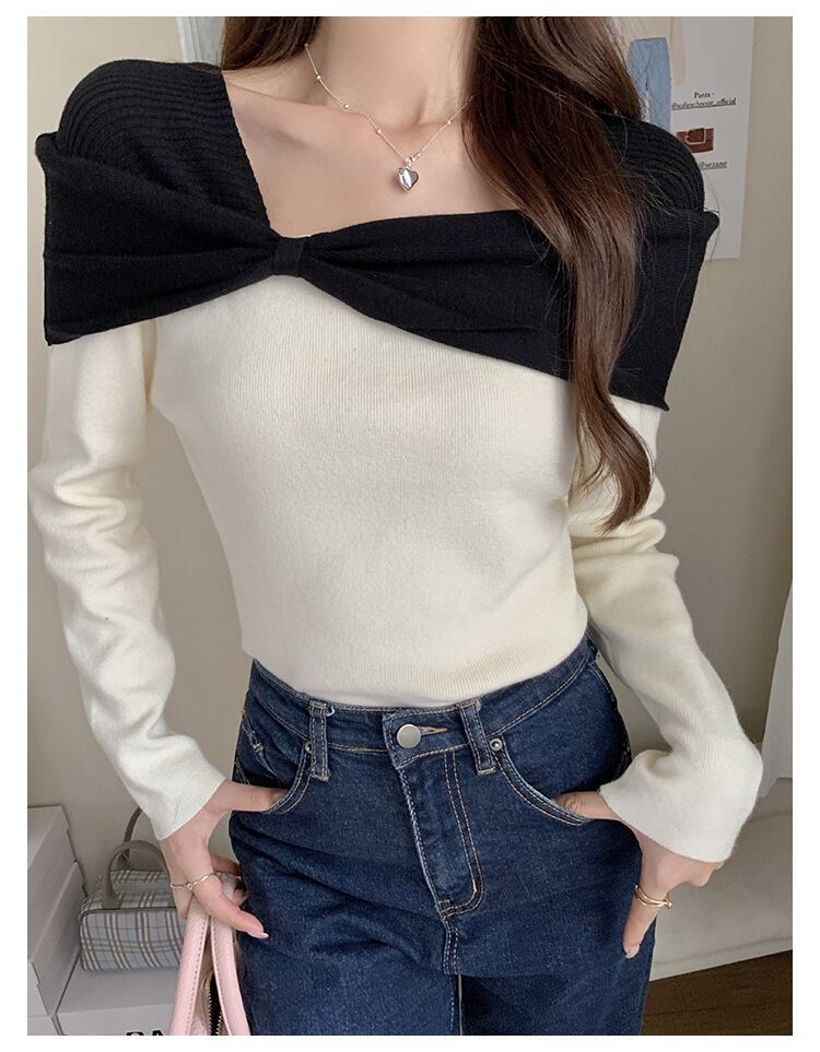 【tops】配色ニットトップス　M27702