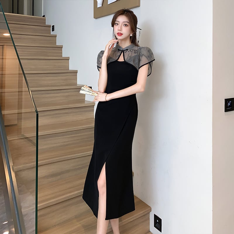 【set】メッシュブラウス+キャミワンピース２点セットG21390