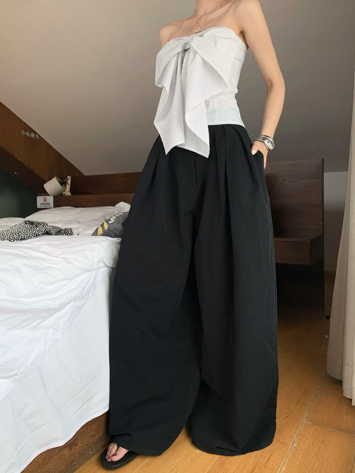 【set】ベアトップ×ワイドパンツセット　M24525