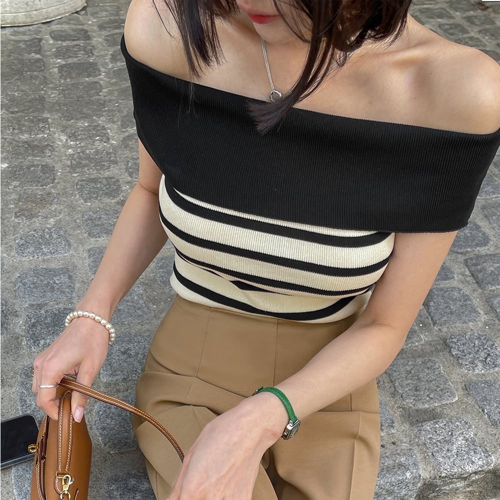 【tops】ボートネックニットトップス　M23893