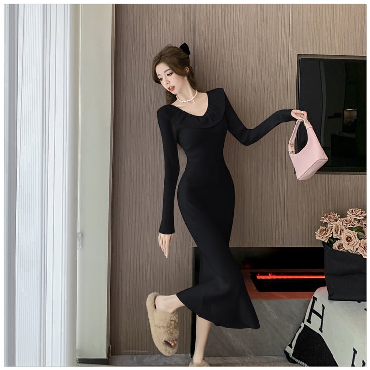 【dress】フリルニットワンピース　M27638