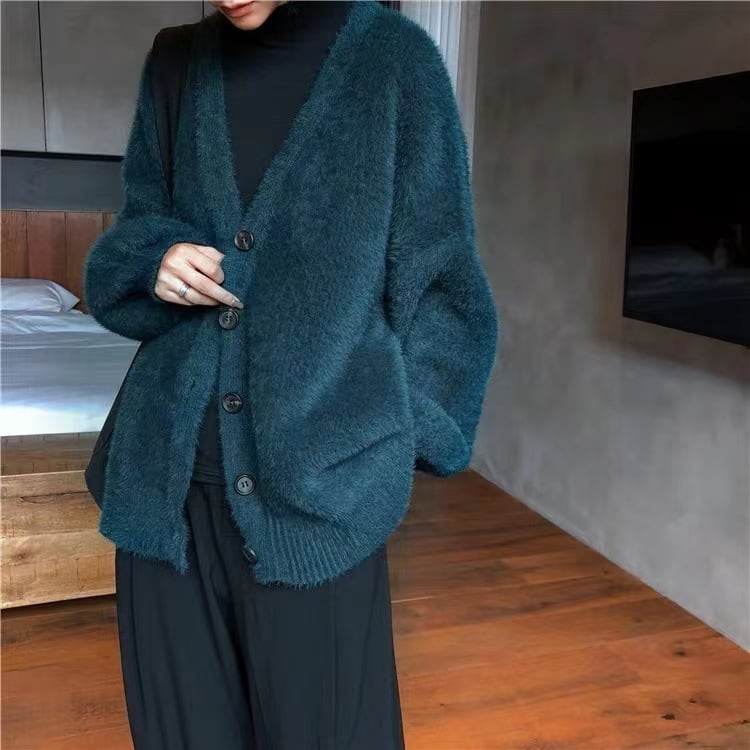 【outer】Vネックシャギーニットカーデ　M26229